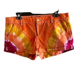 Womens Shorts Size 12 Orange Tie Dye Reworked Summer Vacation Resort Beachy Fun